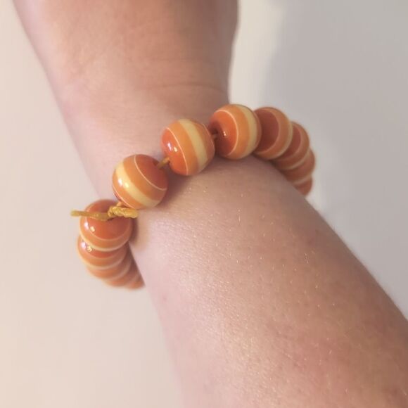 667 Orange Striped Beaded Stretch Bracelet‎ - Picture 2 of 4